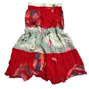 Sheer Red Floral Midi Skirt - Lightweight